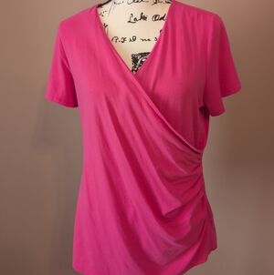 Talbots Bright Pink Short Sleeve Wrap Top
